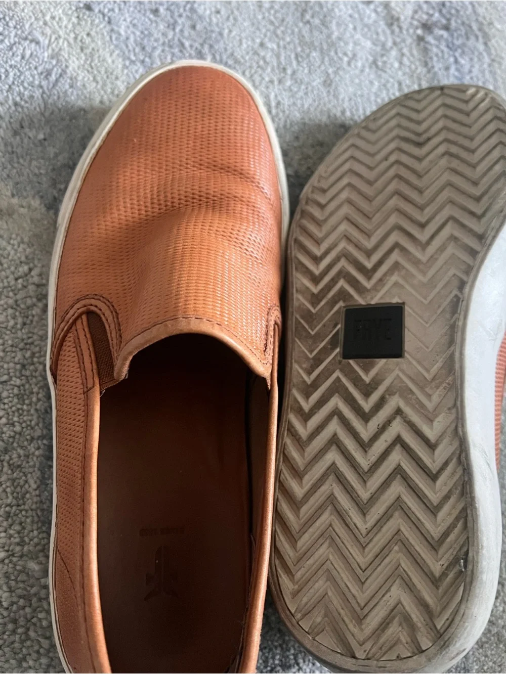 Frye Men's Slip-On Loafers in Orange with White Sole